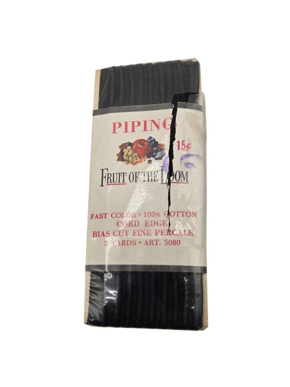 Vintage Fruit Of The Loom Black Cord Edge Piping 100% Cotton 3 Yards Made In USA